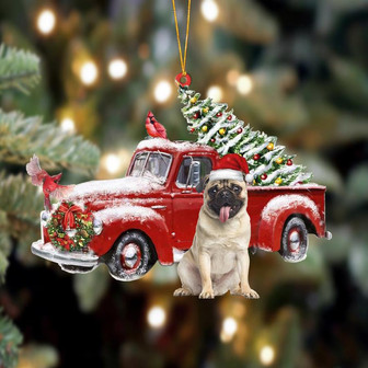 Ornament- Pug-Cardinal & Truck Two Sided Ornament, Happy Christmas Ornament, Car Ornament - Thegiftio UK