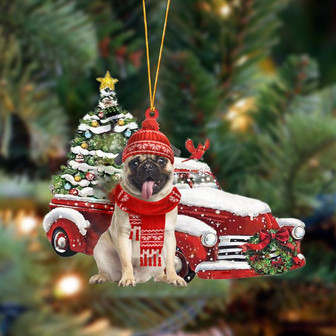 Ornament- Pug-Christmas Car Two Sided Ornament, Happy Christmas Ornament, Car Ornament - Thegiftio UK