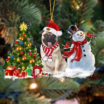 Ornament- Pug Christmas Snow Hanging Ornament Dog Ornament, Car Ornament, Christmas Ornament - Thegiftio UK