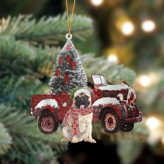 Ornament- Pug-Christmas Truck Two Sided Ornament, Happy Christmas Ornament, Car Ornament - Thegiftio UK