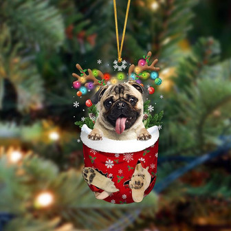 Ornament- Pug-In Christmas Pocket Two Sides Ornament, Happy Christmas Ornament, Car Ornament - Thegiftio UK