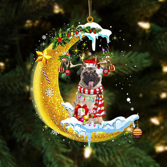 Ornament- Pug On The Moon Merry Christmas Hanging Ornament Dog Ornament, Car Ornament, Christmas Ornament - Thegiftio UK