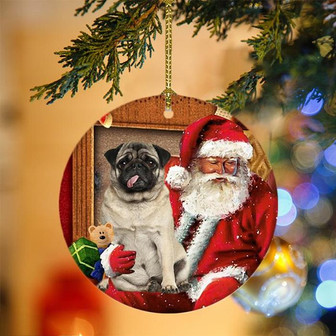 Ornament- Pug With Santa Christmas Ornament, Happy Christmas Ornament, Car Ornament - Thegiftio UK