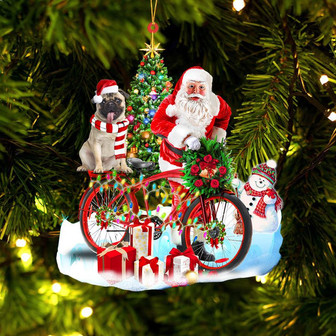 Ornament- Pug On Santa's Bike Ornament Dog Ornament, Car Ornament, Christmas Ornament - Thegiftio UK