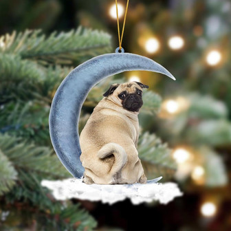 Ornament- Pug Sits On The Moon Hanging Ornament Dog Ornament, Car Ornament, Christmas Ornament - Thegiftio UK