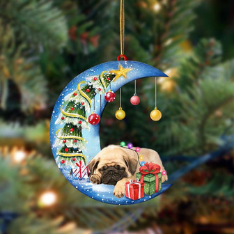 Ornament- Pug-Sleep On The Moon Christmas Two Sided Ornament, Happy Christmas Ornament, Car Ornament - Thegiftio UK