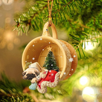 Ornament- Pug Sleeping In A Cup Christmas Ornament Dog Ornament, Car Ornament, Christmas Ornament - Thegiftio UK