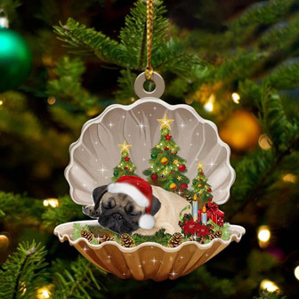 Ornament- Pug-Sleeping Pearl in Christmas Two Sided Ornament, Happy Christmas Ornament, Car Ornament - Thegiftio UK