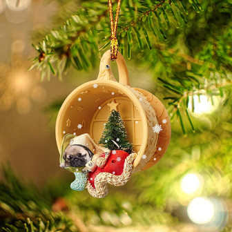 Ornament- Pug Sleeping in a tiny cup Christmas Holiday-Two Sided Ornament, Christmas Ornament, Car Ornament - Thegiftio UK