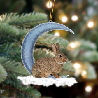 Ornament- Rabbit Bunny Sits On The Moon Hanging Ornament Dog Ornament, Car Ornament, Christmas Ornament - Thegiftio UK