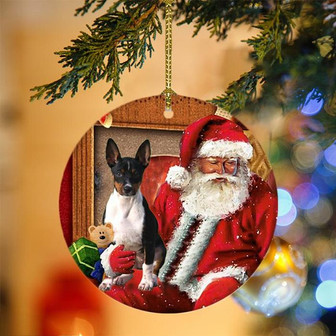 Ornament- Rat Terrier With Santa Christmas Ornament, Happy Christmas Ornament, Car Ornament - Thegiftio UK