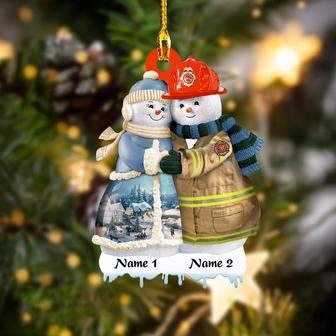 Ornament - RD Firefighter - Snowman Couple - Custom Shaped Flat Ornament, Perfect Custom Shaped Ornament for Christmas, Home Decor - Thegiftio UK