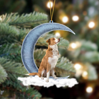 Ornament- Red Border Collie Sits On The Moon Hanging Ornament Dog Ornament, Car Ornament, Christmas Ornament - Thegiftio UK