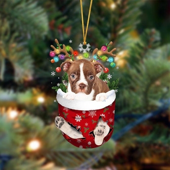 Ornament- RED Boston Terrier-In Christmas Pocket Two Sides Ornament, Happy Christmas Ornament, Car Ornament - Thegiftio UK