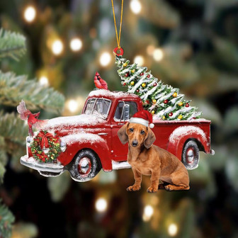 Ornament- Red Dachshund-Cardinal & Truck Two Sided Ornament, Happy Christmas Ornament, Car Ornament - Thegiftio UK