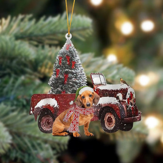Ornament- Red Dachshund-Christmas Truck Two Sided Ornament, Happy Christmas Ornament, Car Ornament - Thegiftio UK