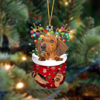 Ornament- RED Dachshund-In Christmas Pocket Two Sides Ornament, Happy Christmas Ornament, Car Ornament - Thegiftio UK