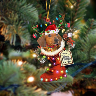 Ornament- RED Dachshund-Xmas Boot-Two Sided Ornament, Happy Christmas Ornament, Car Ornament - Thegiftio UK