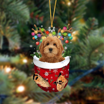 Ornament- RED Goldendoodle-In Christmas Pocket Two Sides Ornament, Happy Christmas Ornament, Car Ornament - Thegiftio UK