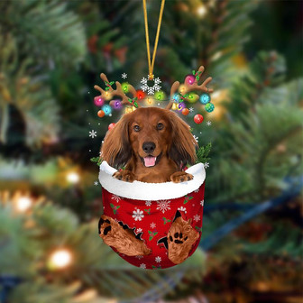 Ornament- RED LONG HAIRED Dachshund-In Christmas Pocket Two Sides Ornament, Christmas Ornament, Car Ornament - Thegiftio UK