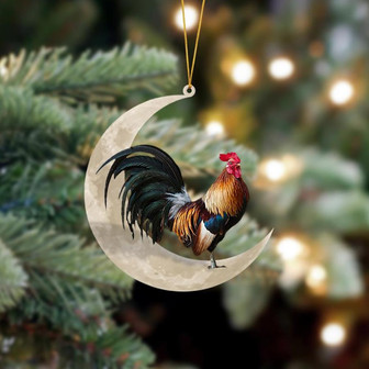 Ornament- Rooster Sits On The Moon Hanging Ornament Dog Ornament, Car Ornament, Christmas Ornament - Thegiftio