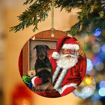 Ornament- Rottweiler-2 With Santa Christmas Ornament, Happy Christmas Ornament, Car Ornament - Thegiftio UK