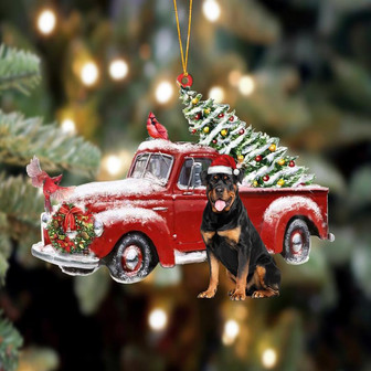 Ornament- Rottweiler-Cardinal & Truck Two Sided Ornament, Happy Christmas Ornament, Car Ornament - Thegiftio UK