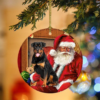 Ornament- Rottweiler With Santa Christmas Ornament, Happy Christmas Ornament, Car Ornament - Thegiftio UK