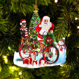 Ornament- Rottweiler On Santa's Bike Ornament Dog Ornament, Car Ornament, Christmas Ornament - Thegiftio UK