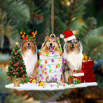 Ornament- Rough Collie-Christmas Dog Friends Hanging Ornament, Happy Christmas Ornament, Car Ornament - Thegiftio UK