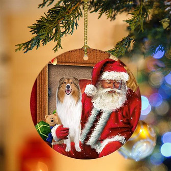 Ornament- Rough Collie With Santa Christmas Ornament, Happy Christmas Ornament, Car Ornament - Thegiftio UK