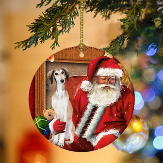 Ornament- Saluki With Santa Christmas Ornament, Happy Christmas Ornament, Car Ornament - Thegiftio UK