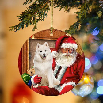 Ornament- Samoyed With Santa Christmas Ornament, Happy Christmas Ornament, Car Ornament - Thegiftio UK