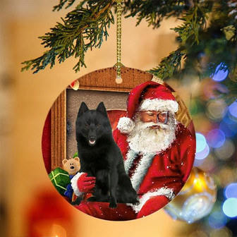 Ornament- Schipperke With Santa Christmas Ornament, Happy Christmas Ornament, Car Ornament - Thegiftio UK