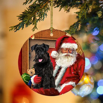 Ornament- Schnauzer With Santa Christmas Ornament, Happy Christmas Ornament, Car Ornament - Thegiftio UK