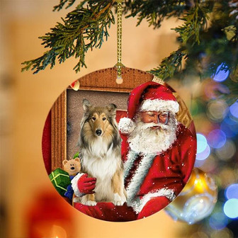Ornament- Scotch Collie With Santa Christmas Ornament, Happy Christmas Ornament, Car Ornament - Thegiftio UK