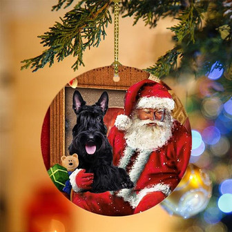 Ornament- Scottish Terrier With Santa Christmas Ornament, Happy Christmas Ornament, Car Ornament - Thegiftio UK