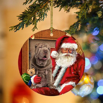 Ornament- Shar Pei With Santa Christmas Ornament, Happy Christmas Ornament, Car Ornament - Thegiftio UK