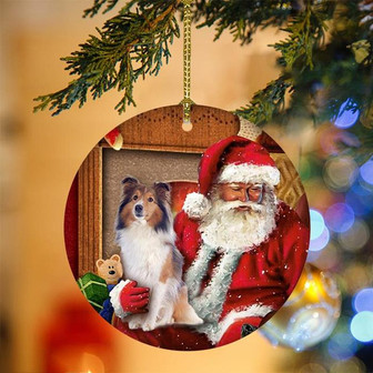 Ornament- Sheltie With Santa Christmas Ornament, Happy Christmas Ornament, Car Ornament - Thegiftio UK
