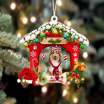 Ornament- Shetland Sheepdog-Christmas House Two Sided Ornament, Happy Christmas Ornament, Car Ornament - Thegiftio UK