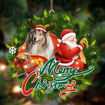 Ornament- Shetland Sheepdog-Santa & dog Hanging Ornament, Happy Christmas Ornament, Car Ornament - Thegiftio UK