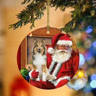 Ornament- Shetland Sheepdog With Santa Christmas Ornament, Happy Christmas Ornament, Car Ornament - Thegiftio UK