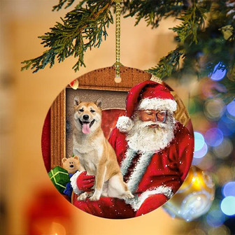 Ornament- Shiba Inu With Santa Christmas Ornament, Happy Christmas Ornament, Car Ornament - Thegiftio UK