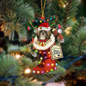 Ornament- Shih Tzu 1-Xmas Boot-Two Sided Ornament, Happy Christmas Ornament, Car Ornament - Thegiftio UK