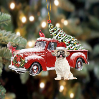 Ornament- Shih Tzu 2-Cardinal & Truck Two Sided Ornament, Happy Christmas Ornament, Car Ornament - Thegiftio UK