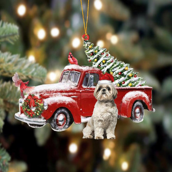 Ornament- Shih Tzu-Cardinal & Truck Two Sided Ornament, Happy Christmas Ornament, Car Ornament - Thegiftio UK