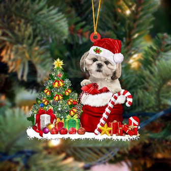 Ornament- Shih Tzu Gift Bag Merry Christmas Ornament Dog Ornament, Car Ornament, Christmas Ornament - Thegiftio UK