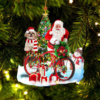 Ornament- Shih Tzu On Santa's Bike Ornament Dog Ornament, Car Ornament, Christmas Ornament - Thegiftio UK