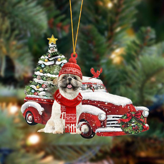 Ornament- Shih Tzus-Christmas Car Two Sided Ornament, Happy Christmas Ornament, Car Ornament - Thegiftio UK