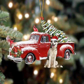 Ornament- Siberian Husky-Cardinal & Truck Two Sided Ornament, Happy Christmas Ornament, Car Ornament - Thegiftio UK